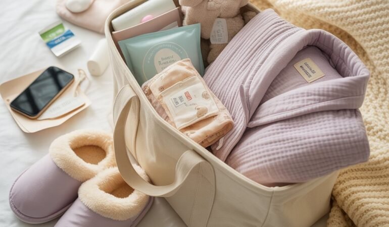 hospital bag checklist, what to pack for labour, first-time mum hospital bag, newborn essentials hospital