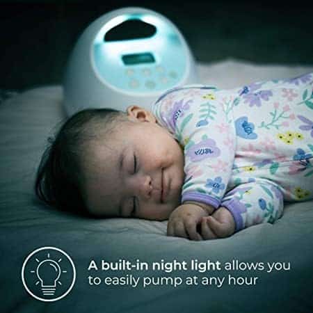 Spectra S1 breast pump built-in night light feature, baby sleeping